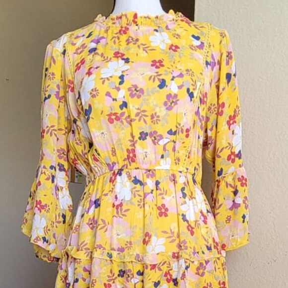 Yellow multicolored floral maxi tiered ruffle dress - Picture 2 of 4